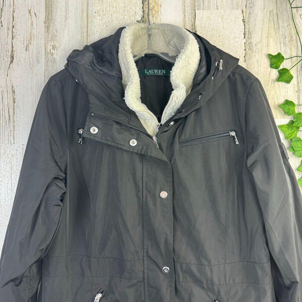 LRL Ralph Lauren Womens Black Softshell Jacket with Berber Vest Medium - Picture 2 of 9